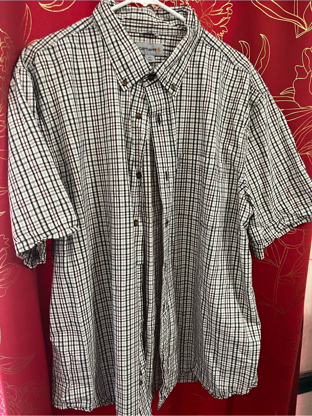 Carhartt Men’s Black and White Plaid Short Sleeve Button-Down Shirt